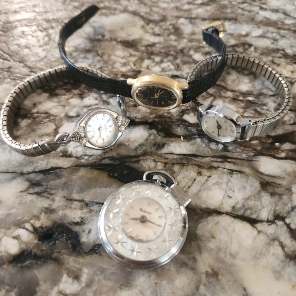4 Vintage Elegant Silver and Gold Watches Bundle